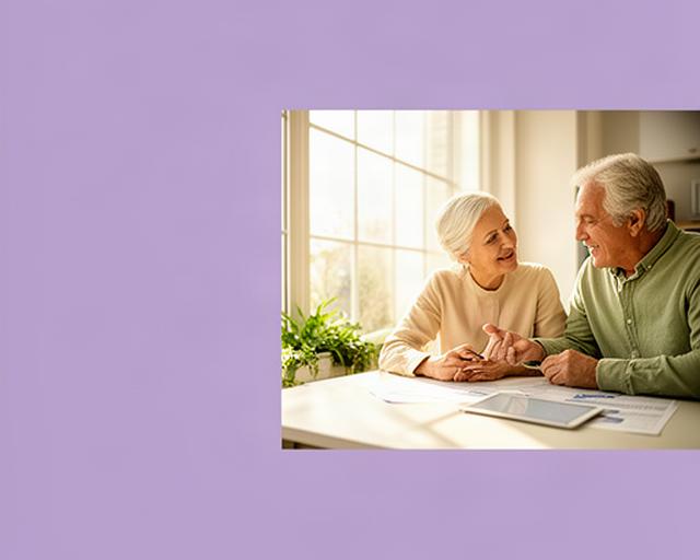 Pareja revisando un plan de ingresos para la jubilación junto a una ventana luminosa